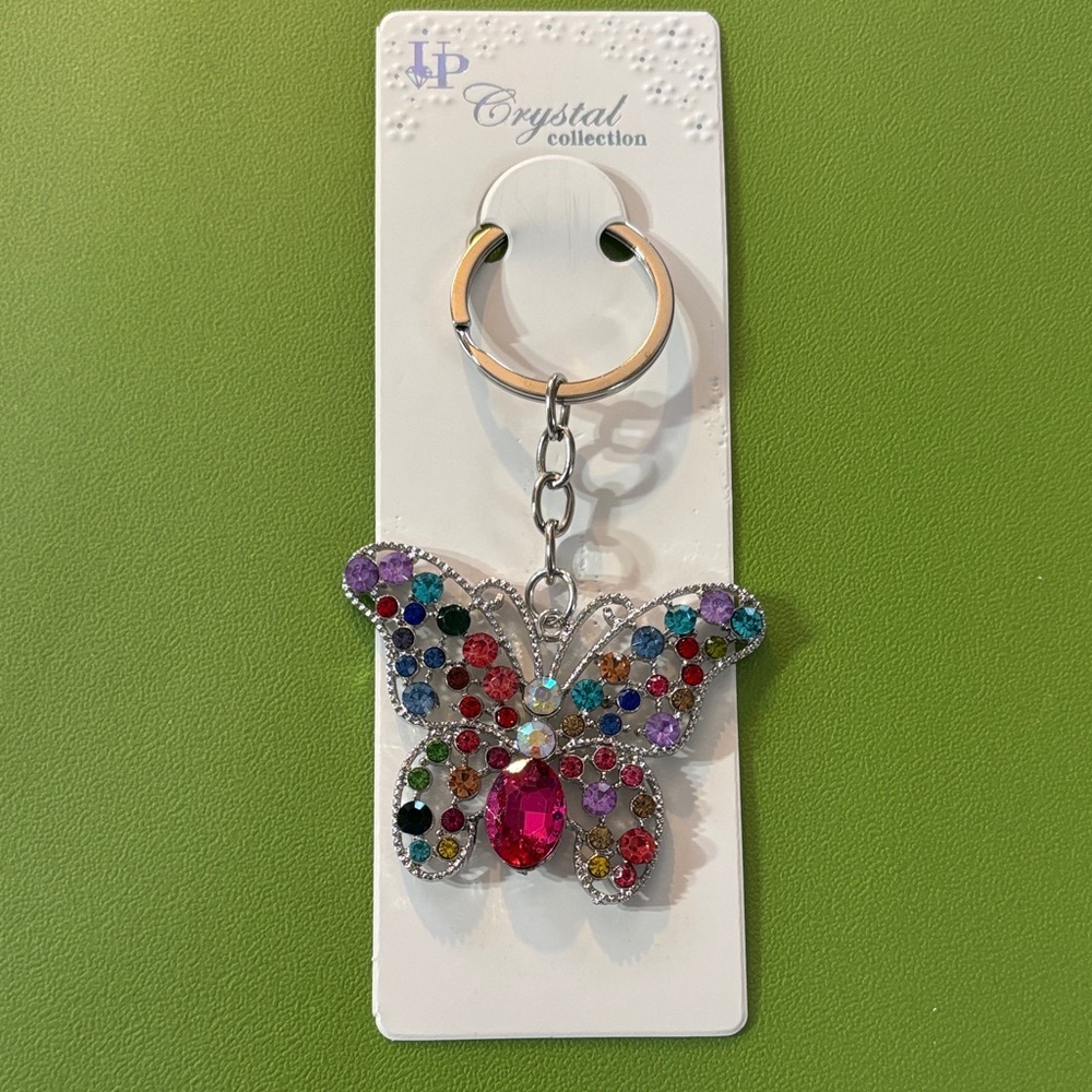 Colorful Butterfly Keychain in Silver